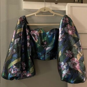 Floral Metallic Crop Top